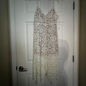 One Wish White Lace Midi Dress